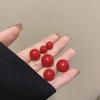 S Silver Needle Festive Red Acacia Bean Stud Earrings Women's Chinese Style Acrylic Earrings Temperament Earrings