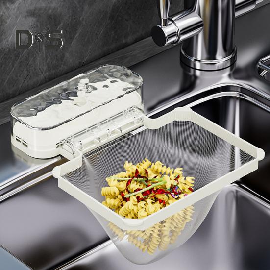 Disposable Sink Filter Rack with 100 Filter Mesh Bags Water Wave Texture Waste Rack Suction Cup Sink Strainer Rack Sink Filter Holder