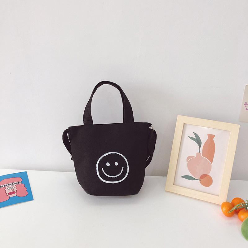 Cute Smiley Face Kids Crossbody Bag Durable Breathable Canvas Material чёрный