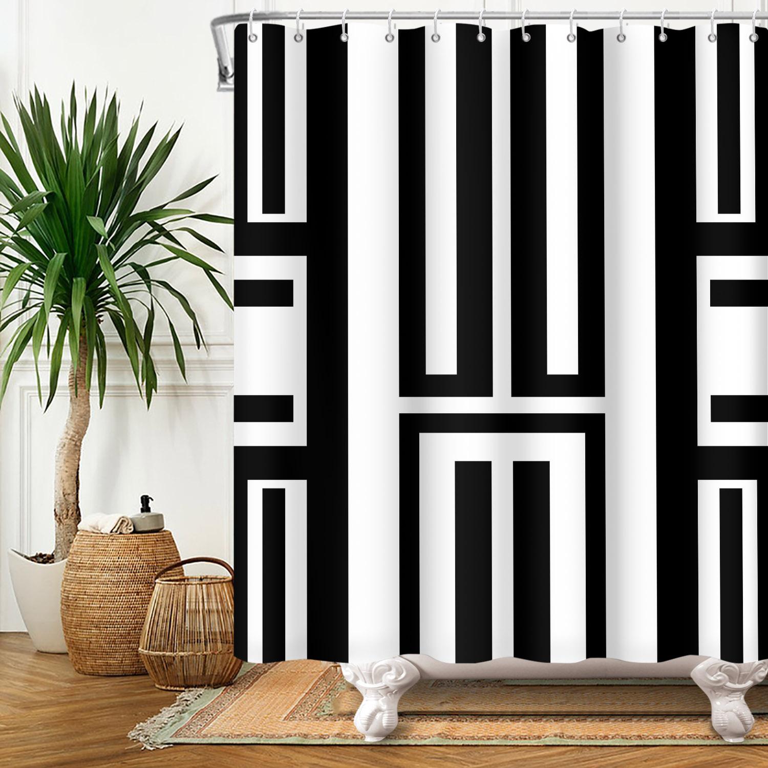 

Geometric Line Shower Curtain Bathroom Artistic Styling Modern Simple Polyester Waterproof Bathroom Shower Curtain Decoration W120xH180cm