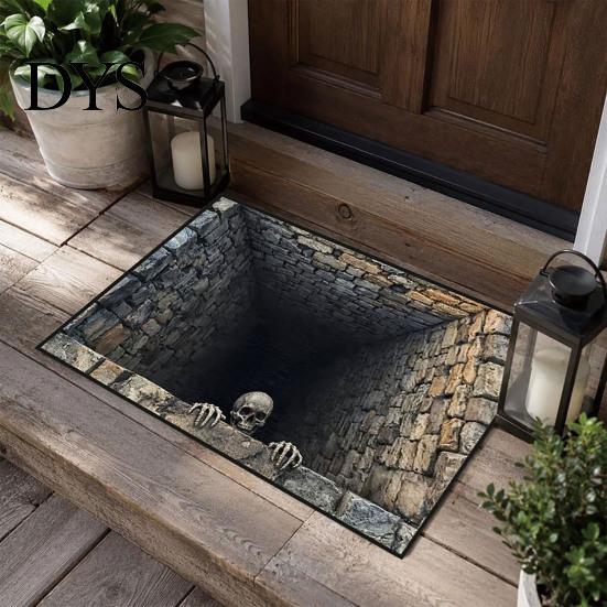 Non-slip Entrance Mat for Indoor 3D Halloween Rug, Spooky Skeleton Depth Pattern Durable Washable Door Rug Absorbent Front Bathroom Entryway