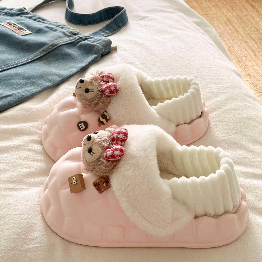 Women's Removable Cotton Slippers, Super Cute EVA Thick Sole, Indoor/Outdoor, Plus Velvet Warm, Waterproof, Perfect for Autumn and Winter.