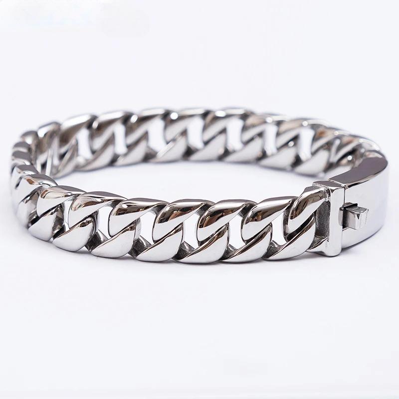 12MM Curb Chain On Hand Jewellery Polished Brushed 316L Stainless Steel Man Bracelet for Men Classic Men's Bracelets Male Strap