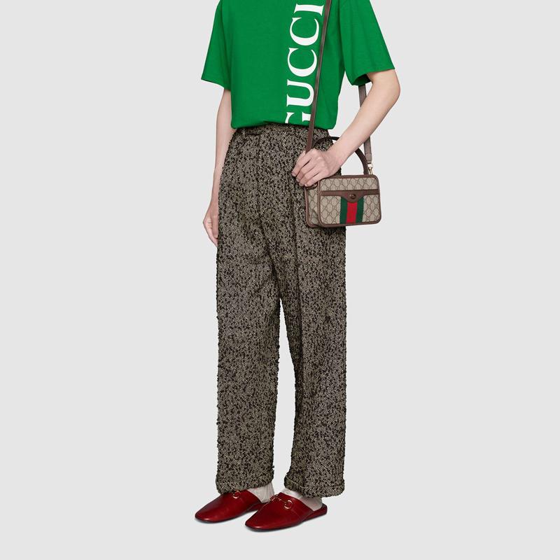Gucci Ophidia Logo Stripe Web Canvas And Leather Small Tote Crossbody Bag Women Bags Ebony Brown 598130-96IWT-8745