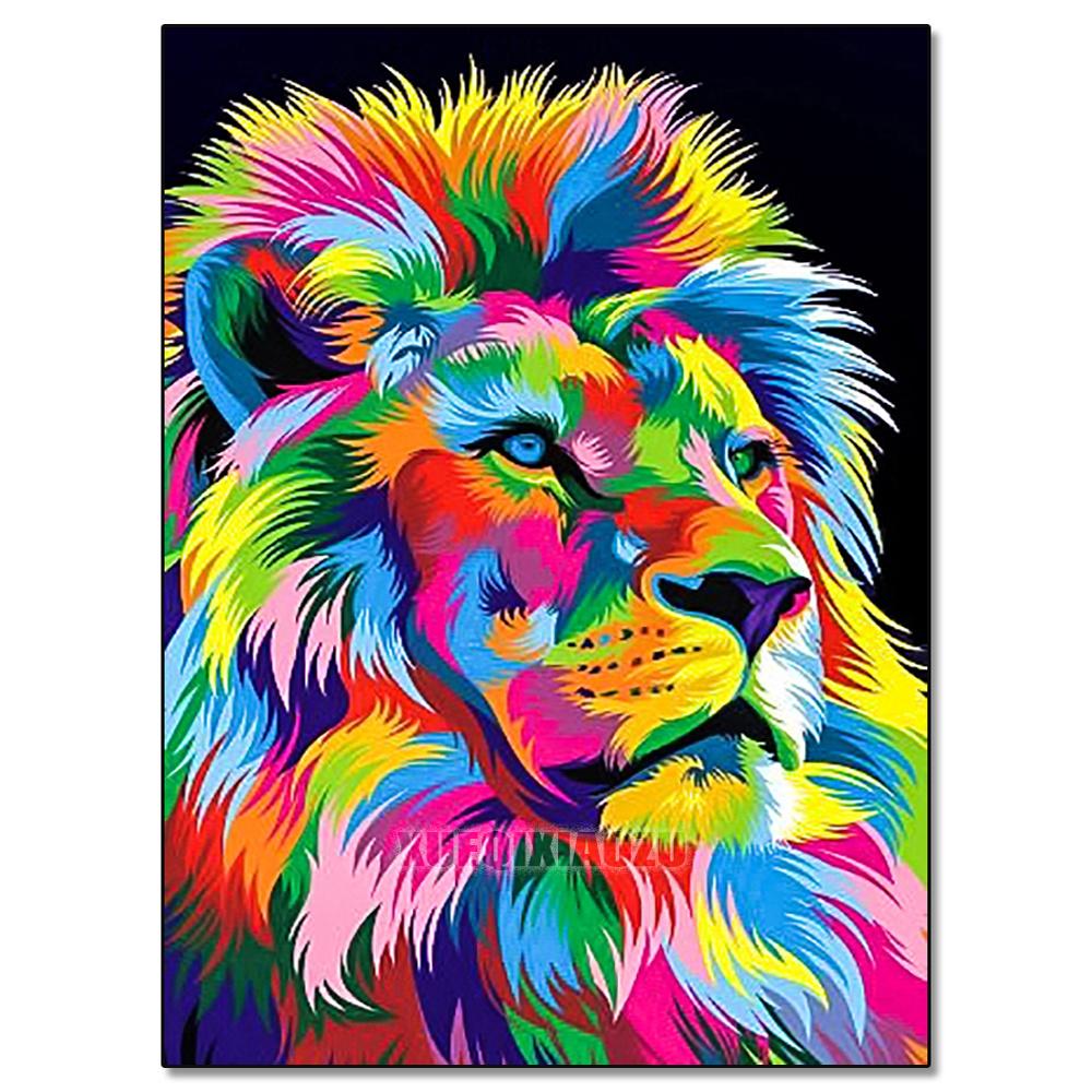 Peinture au Diamant 5D DIY Animaux Lion Chat Tigre Kit de Point de Croix Broderie Diamant Ronde Complète Mosaïque Artistique Image de Strass
