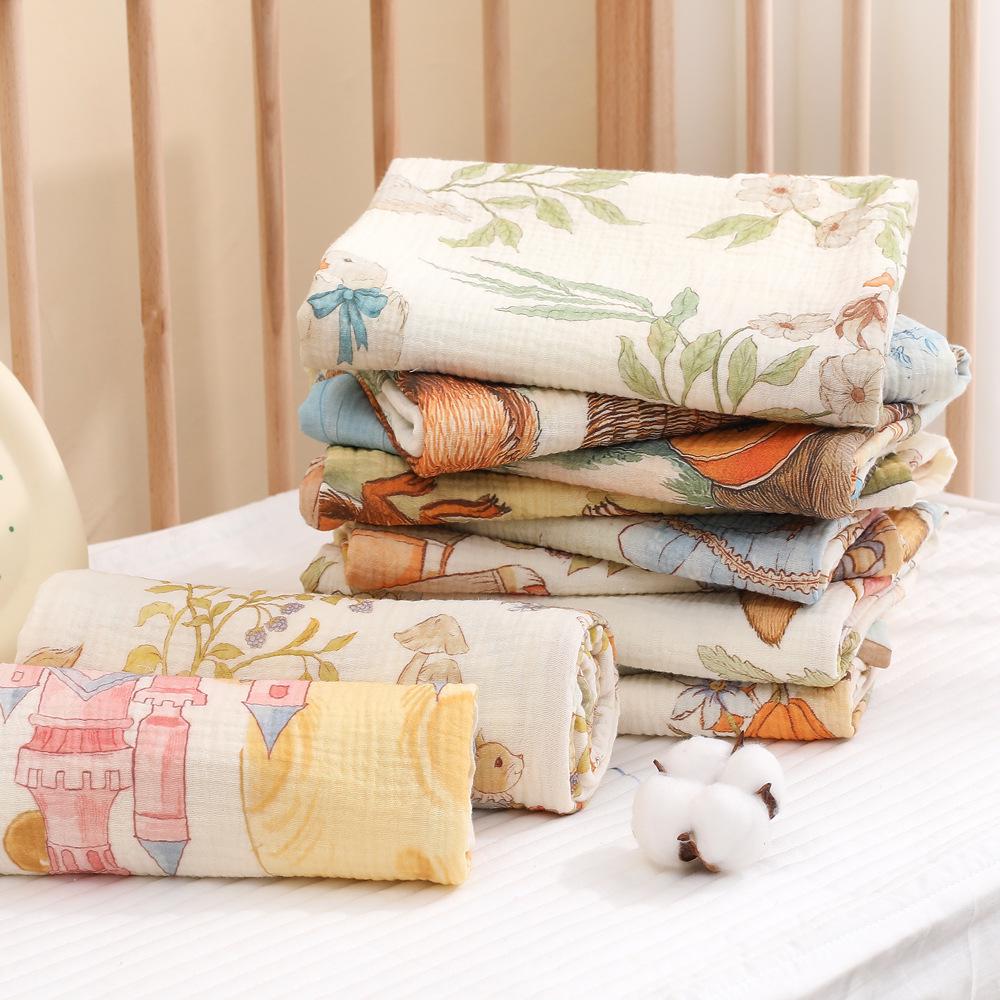 Newborn Cartoon Print Gauze Swaddle Blanket - Two-Layer Infant Wrap, Absorbent Bath Towel