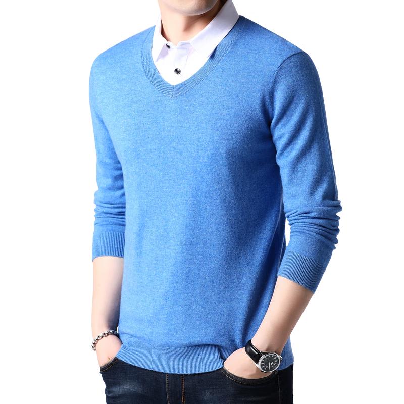 ROMON Men s 100% Pure Wool Fake Two-Piece Knit Sweater 3XL