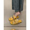 Retro niche beach flat-bottomed open-toed cool slippers for women's summer wear French casual black one-word slippers