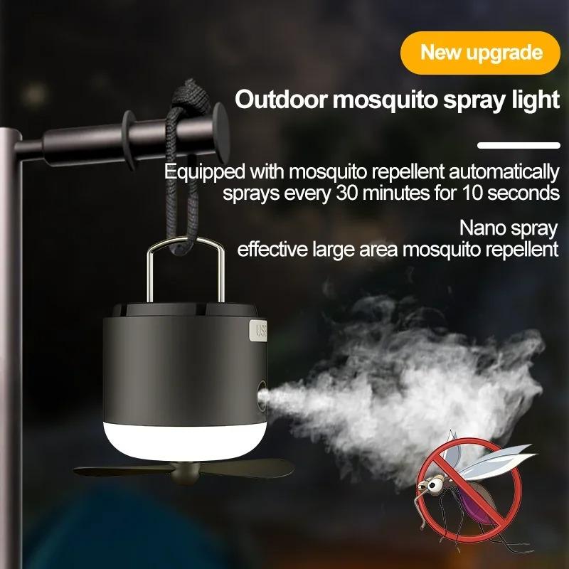 2-in-1 Camping Tent Light With Fan 4 Lighting Modes Spray Function IPX7 Waterproof Rechargeable Mini Light LED Camping Lantern