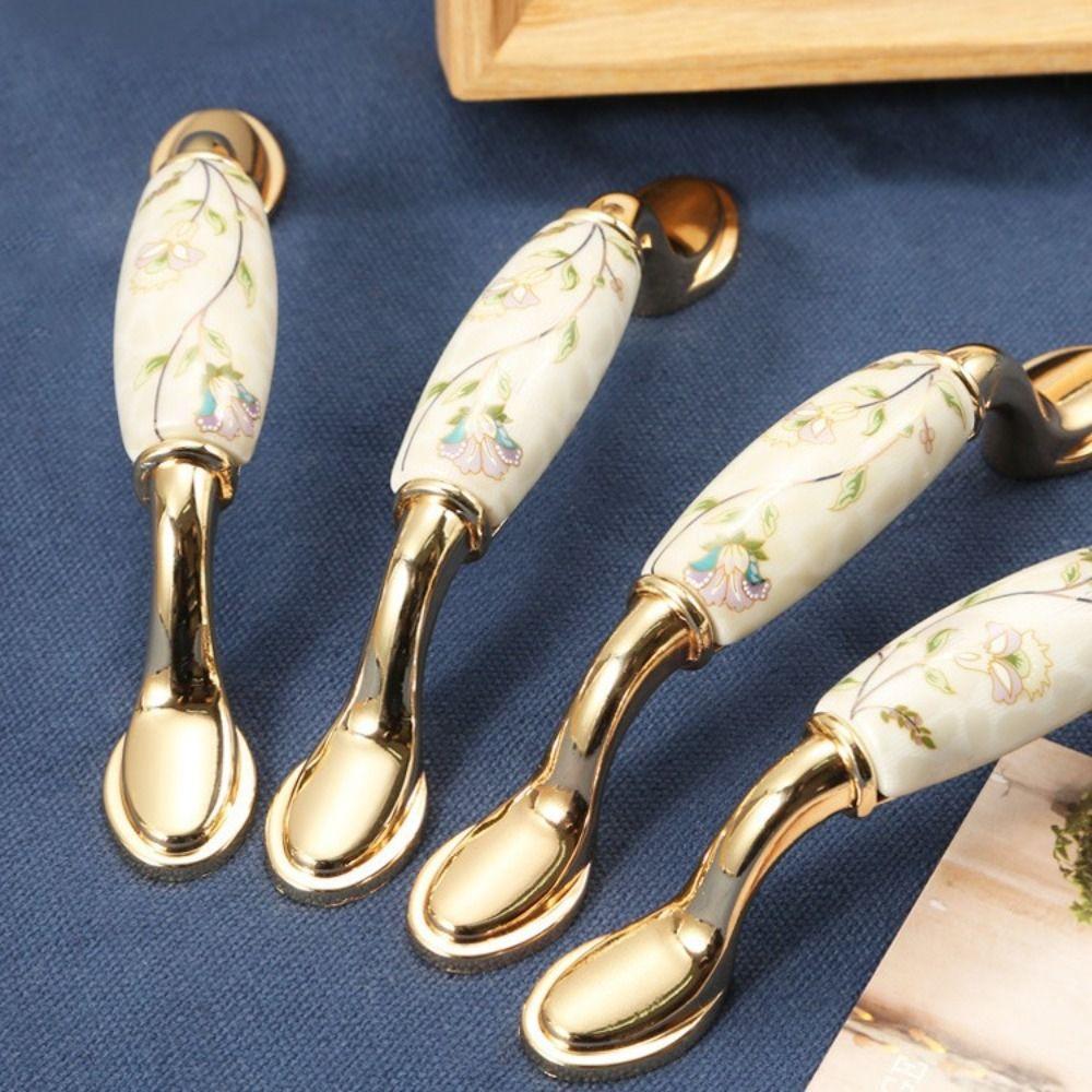 Zinc Zinc Zinc Alloy Gold Kitchen Cabinet Handle Light Luxury Ceramic Drawer Pulls  Wardrobe