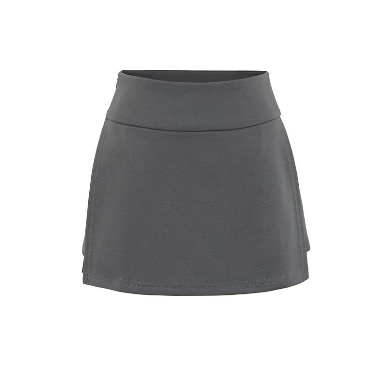 High-Waisted Grey A-Line Sports Skirt - Women's Spicy Vintage Side Split Yoga Running Skirt