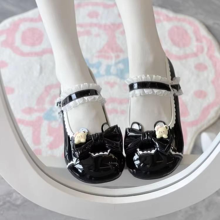 New round head cute sweet little leather shoes Fudie heart cute bow