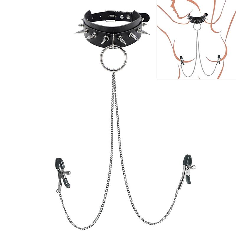 1Pc Nipple Ring With Choker Necklace Punk Style Long Chain Nipple Barbell Piercing Jewelry