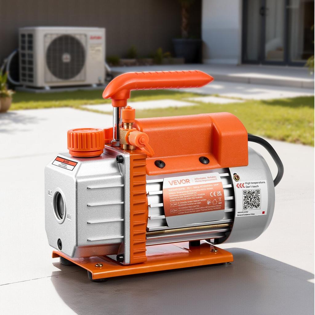 Vacuum Pump, 3.5 CFM 99 L/min, HVAC Single Stage Rotary Vane AC Vacuum Pump, for R134a R22 R410a Systems, 4 Pole Motor, for Automotive Air Conditioner