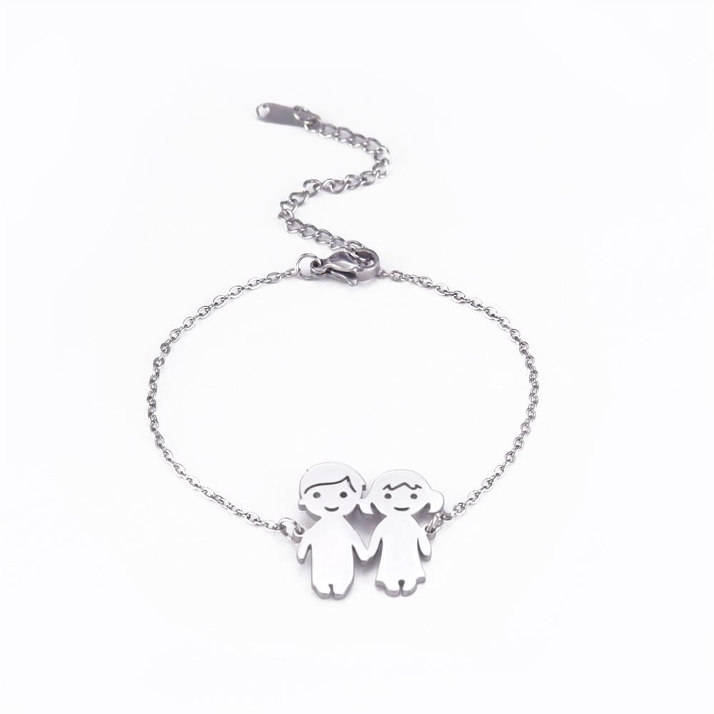 

Cute Boy Girl Holding Hand Bracelet Stainless Steel Family Charm Bracelets for Kid Baby Daughter Son Couple Jewelry Gift