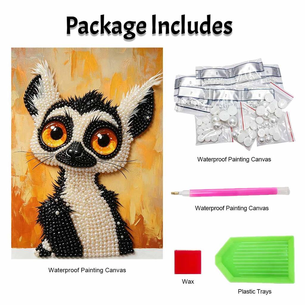 DIY Pearl Painting Canvas Cute Lemur Animal Pattern 3D Bead Art Kit Relaxing Handmade Craft for Home Wall Room Decoration Birthday Gift