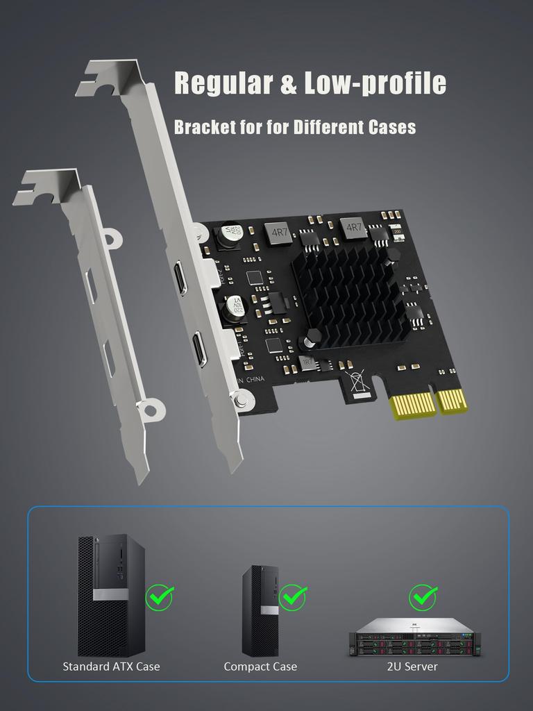 GLOTRENDS U3142CX1 10Gb USB Gen2 naar PCIE X1 Uitbreidingskaart met ASM 3142 Standaard en Low Profile Beugel 2-Poorts 3.1 Type-C Chip,