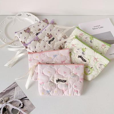 Korean Cartoon Girl Bear Multifunctional Pouch: Sanitary Napkin, Makeup, Earphone, Cable & Coin Storage