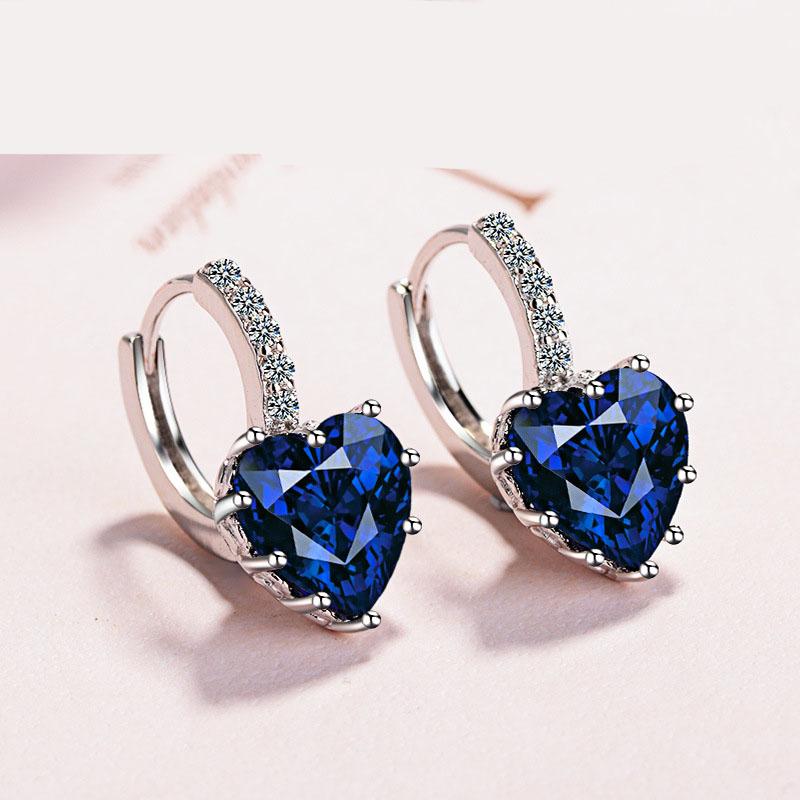 Cute Colorful Heart Real Pure  Sterling Silver  Cubic Zirconia Stone Earrings Fashion Women Favourites Earring