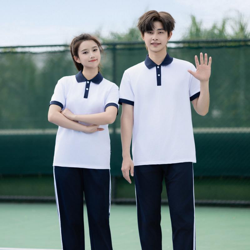 College Style Korean-British Summer School Uniform Set for Boys & Girls - Primary to High School Short Sleeve Sportswear