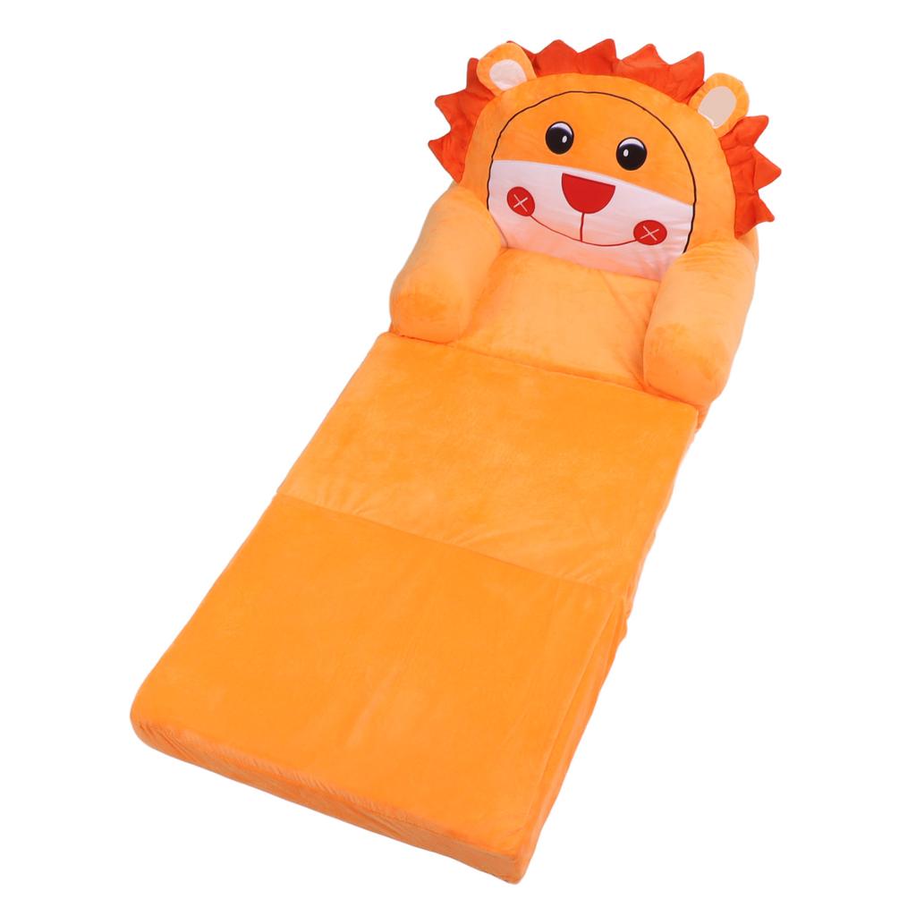 Foldable Kids Sofa Soft Breathable Flip Open Cartoon Animal Toddler Couch Bed for Living Room Bedroom Orange 3 Layers