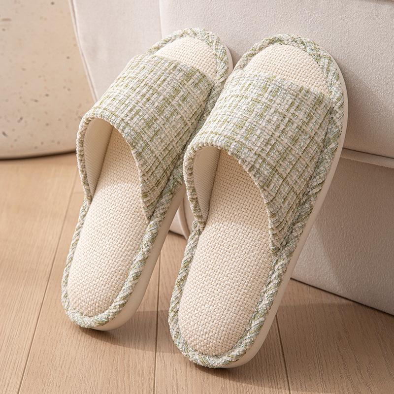 Pantoufles en Lin Quatre Saisons pour Hommes et Femmes Intérieur Antidérapantes Respirantes Absorbantes de Transpiration Silencieuses Maison Confortables Pantoufles en Tissu de Lin