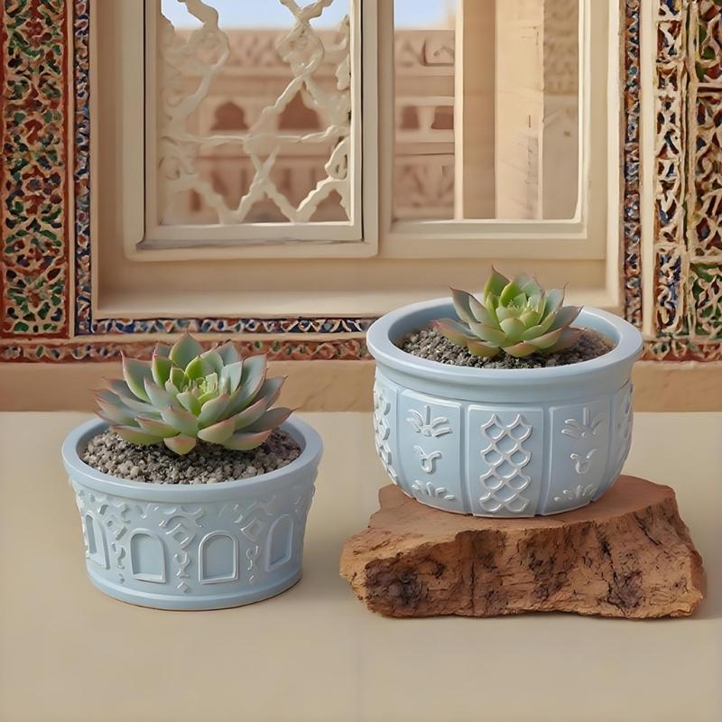 Round Silicone Planter Mold Unique Flower Pattern Easy Demolding Reusable For Indoor Outdoor Decoration Crafting Project