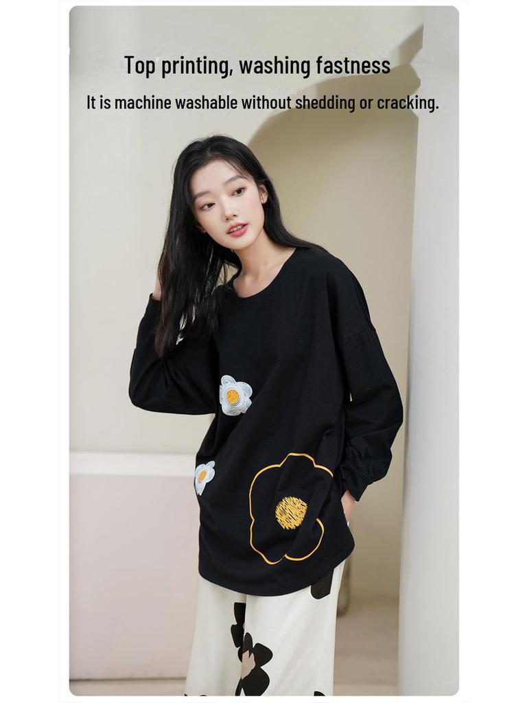 Women's Pure Cotton Long-Sleeve Pajama Set with Chest Pads - Large Size, Spring/Autumn 2025