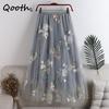Women Embroidery Flower Tulle Gauze Skirt Elegant Sweet Midi Floral Mesh Skirt For All Season QT2185