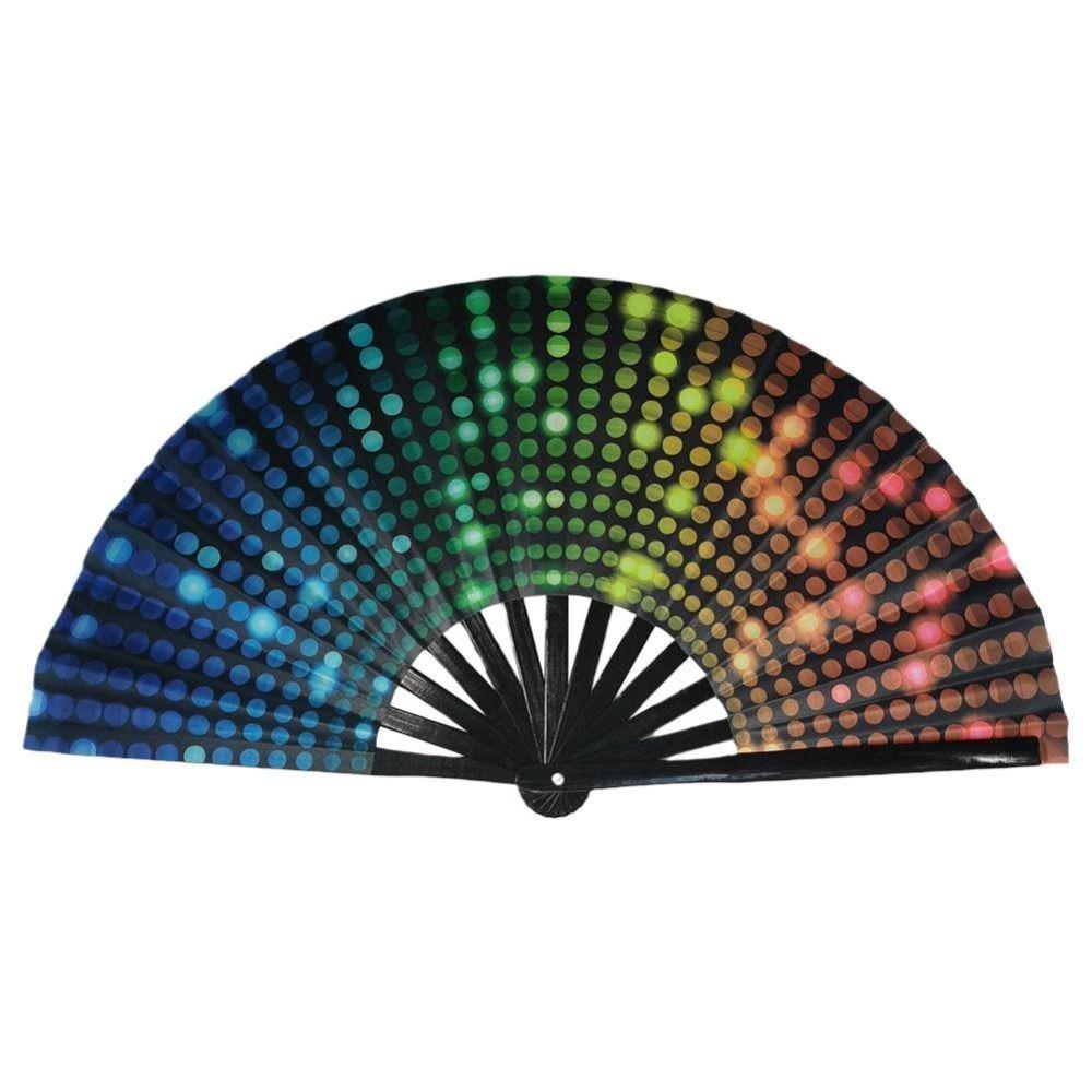 Fans with Lights Large Folded Hand Fan Folding Large Foldable Handheld Rave Fan 33cm Colorful Rainbow Folding Fan Dance