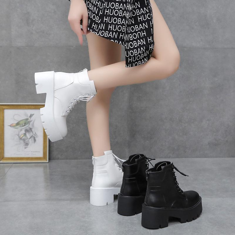 Rimocy Podzim Zima Robustní Motorkářské Boty Dámské Punkový Styl Silná Podrážka Bílé Kotníkové Boty PU Kůže Platformové Kotníkové Boty Žena