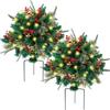 Mushroom Outdoor Christmas Tree Set with Lights and Wreath Rattan Decorations