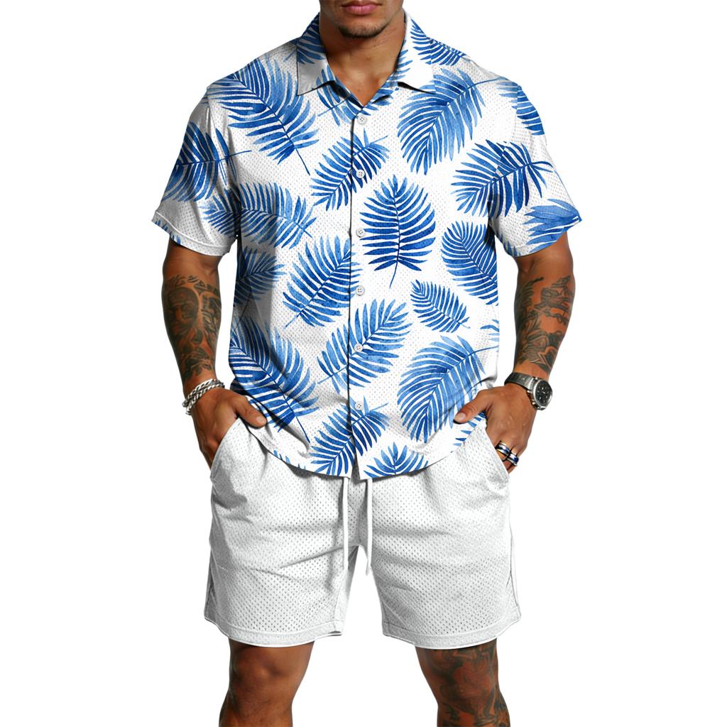 Herren Casual Leichtes Atmungsaktives Kurzarmhemd und Shorts Set