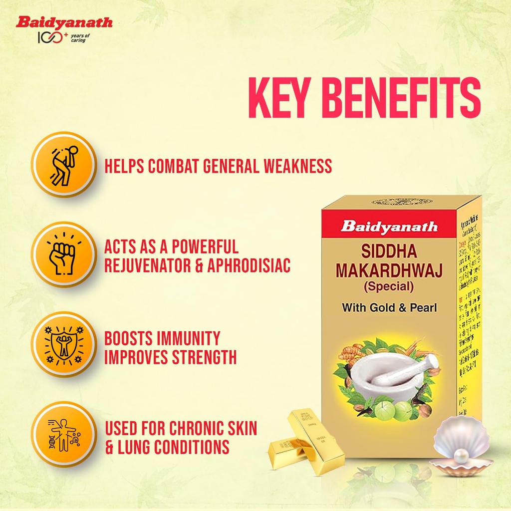Baidyanath Siddha Makardhwaj Special 10 Tablets , Vitality, and General Weakness Rejuvenation