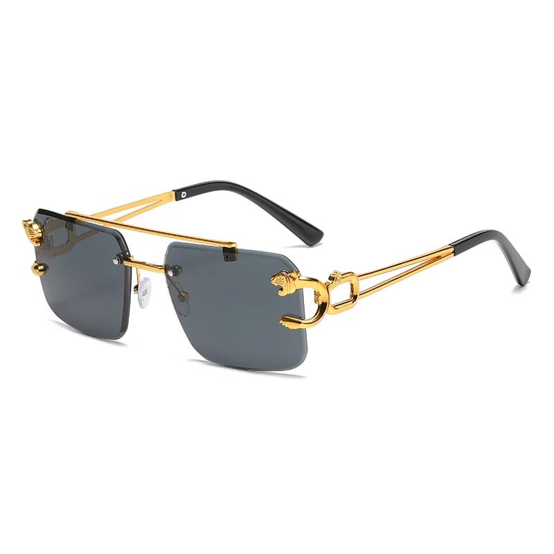 Fashion Rimless Square Double Bridge Sun Glasses Vintage Women Men Sunglasses UV400