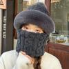 Hat for Women In Winter Riding Mask Full Face Pullover Hat Windproof Scarf Plus Velvet Ear Protection Bag Head Cover Warm All In One Hat