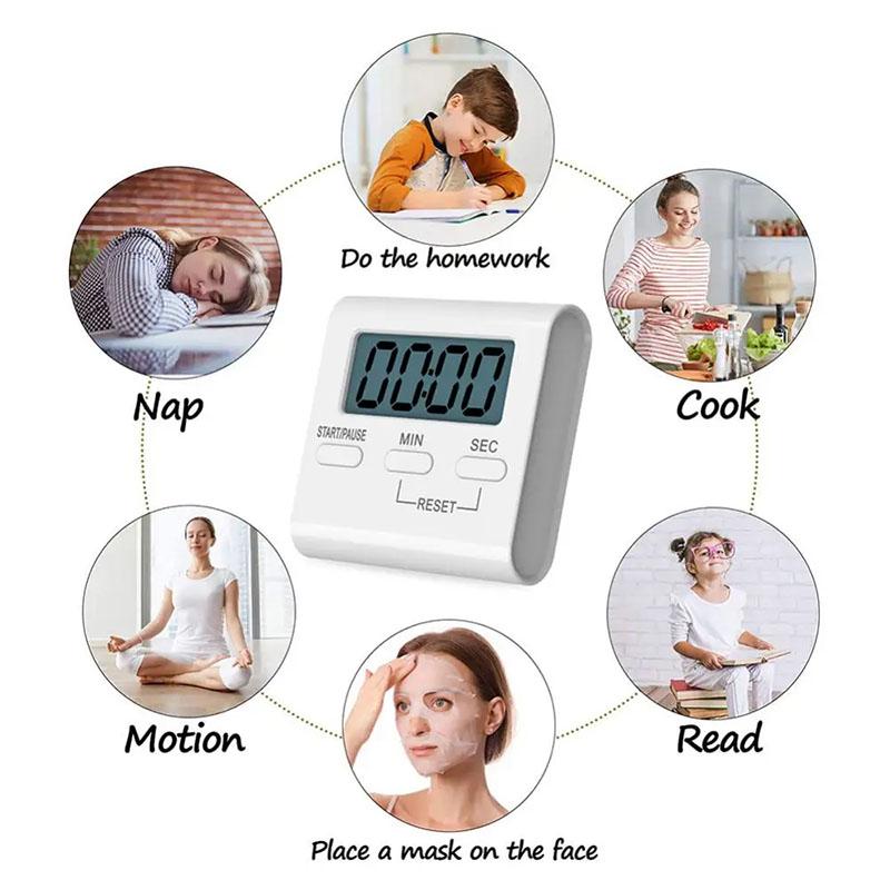 White Digital Kitchen Timer Cooking Timer LCD Digital Manual Countdown Mechanical Digital Kitchen Timer Magnetic Kitchen Gadgets