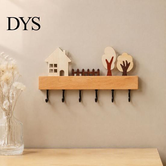 Solid Wood Coat Rack Wooden Key Holder, Organizer with 6 Hooks, Modern Wall Hooks for Entry Mounted Hanger Entryway Kitchen And Office Holder