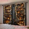 2 Pcs Tree hole bookshelf print curtains,suitable for bedroom,living room kitchen decoration,home decoration,window decoration
