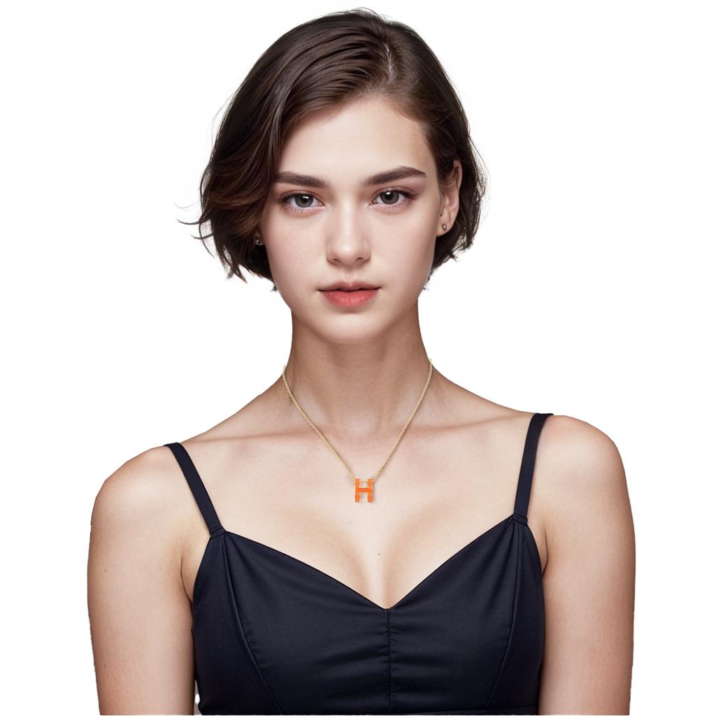 Hermes Pop H Series Pendant Vibrant Orange Necklace Women Necklace Gold H147991F-02