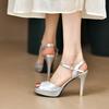 Women's shoes summer new fish mouth sandals one-word buckle with thin heel waterproof table high heel