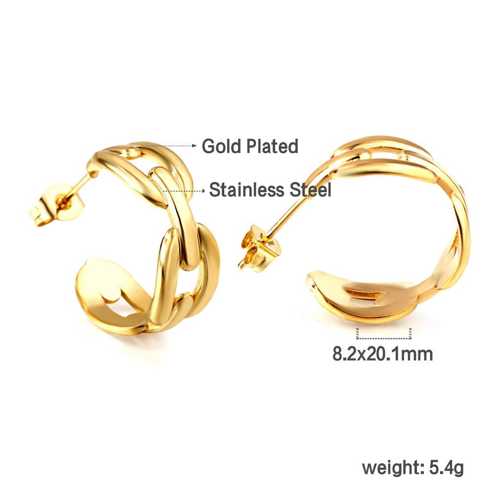 Gold Open Link Chain Hoop Earrings Minimalist Small Loop Ear Studs For Women