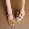 French woven hollow breathable flat-soled single shoes literary sweet hole shoes with soft leather soft-soled Mary Jane sandals
