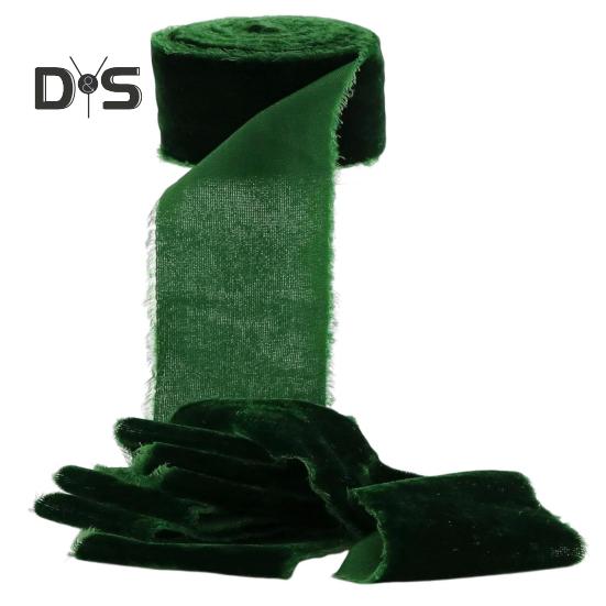 

1 рулон бархатной ленты с бахромой по краю, однотонная лента в деревенском стиле с бахромой, лента для упаковки подарков в стиле бохо для букета, рождественской елки зелёный