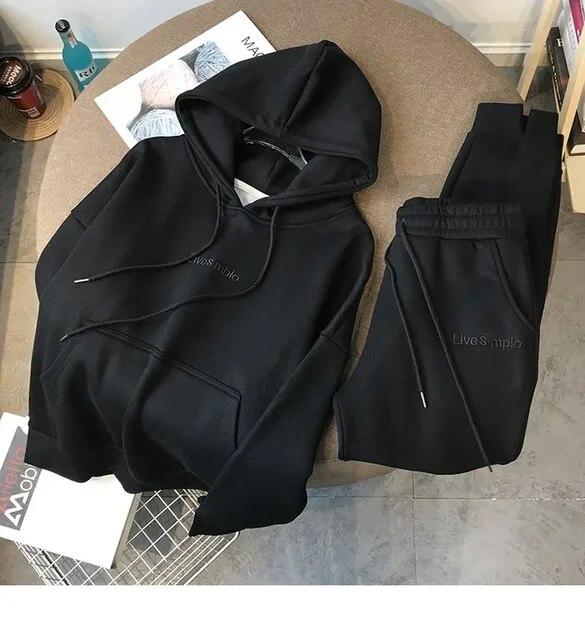 

Світшоти Жіночий спортивний костюм із капюшоном Комплект із двох предметів Худі Кишені Брюки Костюм Штани на шнурках Спортивний одяг M чорний