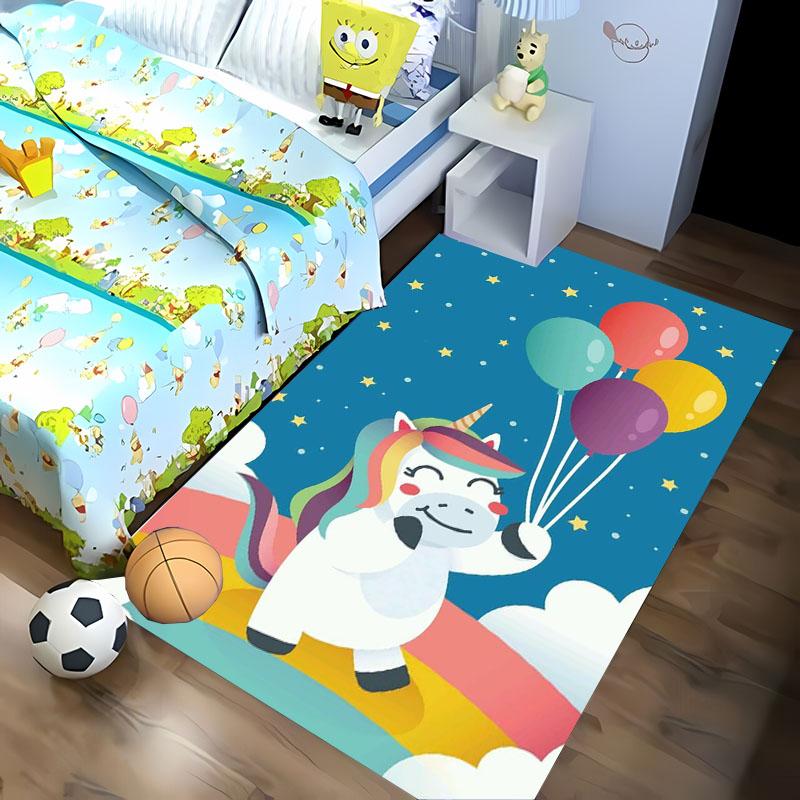 Cute Unicorn 3D HD Cartoon Area Carpet,Rug for Living Room Tapete for Bedroom Sofa Kitchen Doormat Decor,Kids Non-slip Floor Mat