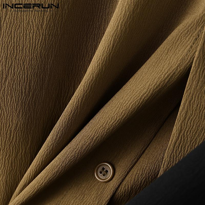 INCERUN Men Cowl Neck Long Sleeve Front Cross Shirts Casual Patchwork Tops