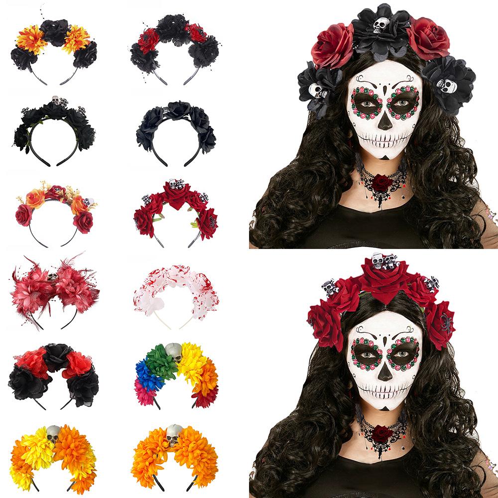 Spider Skull Halloween Headpiece Party Costume Mardi Gras Headgear Flower Headbands  for Women