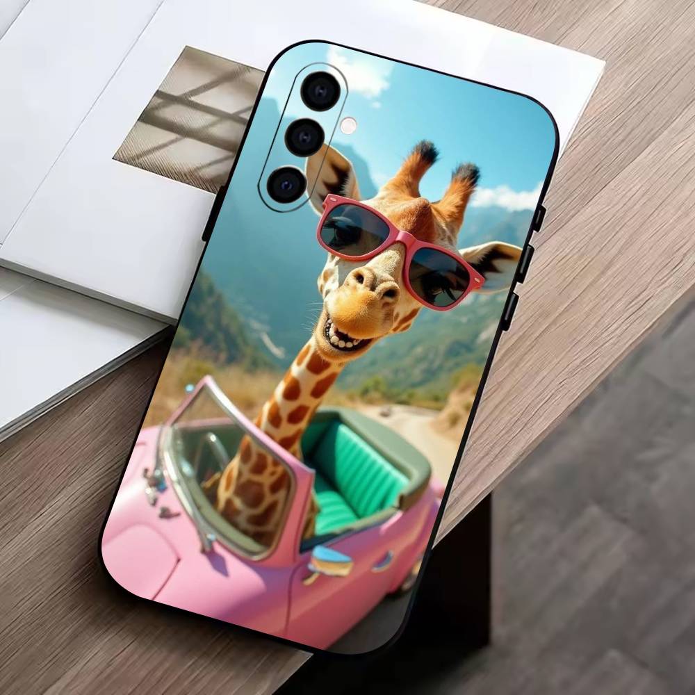 

D-Funny Animals Phone Case Black Silicone Soft For Samsung Galaxy A73,A72,A71,A70,A53,A52,A51 Samsung a21