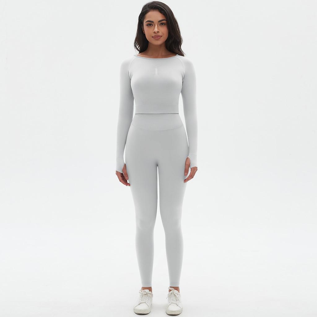 Seamless Yoga Suit Set, High Waisted And Hip Lifting Peach Pants, Tight Fitting Long Sleeved Top, Running And Fitness Two-Piece Set For Women